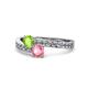 1 - Olena Peridot and Pink Tourmaline with Side Diamonds Bypass Ring 