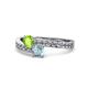 1 - Olena Peridot and Aquamarine with Side Diamonds Bypass Ring 