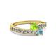2 - Olena Peridot and Aquamarine with Side Diamonds Bypass Ring 