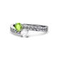 1 - Olena Peridot and White Sapphire with Side Diamonds Bypass Ring 