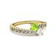 2 - Olena Peridot and White Sapphire with Side Diamonds Bypass Ring 
