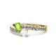 1 - Olena Peridot and White Sapphire with Side Diamonds Bypass Ring 