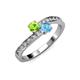 3 - Olena Peridot and Blue Topaz with Side Diamonds Bypass Ring 