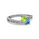 2 - Olena Peridot and Blue Topaz with Side Diamonds Bypass Ring 