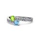 1 - Olena Peridot and Blue Topaz with Side Diamonds Bypass Ring 