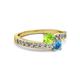 2 - Olena Peridot and Blue Topaz with Side Diamonds Bypass Ring 