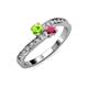 3 - Olena Peridot and Rhodolite Garnet with Side Diamonds Bypass Ring 