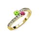 3 - Olena Peridot and Rhodolite Garnet with Side Diamonds Bypass Ring 
