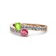 1 - Olena Peridot and Rhodolite Garnet with Side Diamonds Bypass Ring 