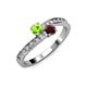 3 - Olena Peridot and Red Garnet with Side Diamonds Bypass Ring 