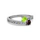 2 - Olena Peridot and Red Garnet with Side Diamonds Bypass Ring 