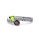 1 - Olena Peridot and Red Garnet with Side Diamonds Bypass Ring 