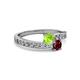 2 - Olena Peridot and Ruby with Side Diamonds Bypass Ring 