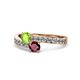 1 - Olena Peridot and Ruby with Side Diamonds Bypass Ring 