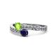 1 - Olena Peridot and Blue Sapphire with Side Diamonds Bypass Ring 