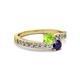 2 - Olena Peridot and Blue Sapphire with Side Diamonds Bypass Ring 