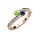 3 - Olena Peridot and Blue Sapphire with Side Diamonds Bypass Ring 