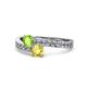 1 - Olena Peridot and Yellow Sapphire with Side Diamonds Bypass Ring 