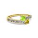 2 - Olena Peridot and Yellow Sapphire with Side Diamonds Bypass Ring 