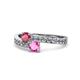 1 - Olena Rhodolite Garnet and Pink Sapphire with Side Diamonds Bypass Ring 