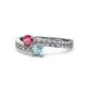 1 - Olena Rhodolite Garnet and Aquamarine with Side Diamonds Bypass Ring 