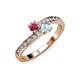 3 - Olena Rhodolite Garnet and Aquamarine with Side Diamonds Bypass Ring 