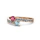 1 - Olena Rhodolite Garnet and Aquamarine with Side Diamonds Bypass Ring 