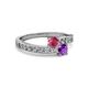 2 - Olena Rhodolite Garnet and Amethyst with Side Diamonds Bypass Ring 