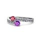 1 - Olena Rhodolite Garnet and Amethyst with Side Diamonds Bypass Ring 