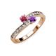 3 - Olena Rhodolite Garnet and Amethyst with Side Diamonds Bypass Ring 