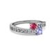 2 - Olena Rhodolite Garnet and Tanzanite with Side Diamonds Bypass Ring 