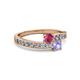 2 - Olena Rhodolite Garnet and Tanzanite with Side Diamonds Bypass Ring 