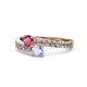 1 - Olena Rhodolite Garnet and Tanzanite with Side Diamonds Bypass Ring 