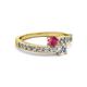 2 - Olena Rhodolite Garnet and Diamond with Side Diamonds Bypass Ring 