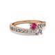 2 - Olena Rhodolite Garnet and Diamond with Side Diamonds Bypass Ring 