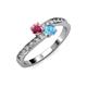 3 - Olena Rhodolite Garnet and Blue Topaz with Side Diamonds Bypass Ring 