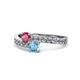 1 - Olena Rhodolite Garnet and Blue Topaz with Side Diamonds Bypass Ring 