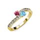3 - Olena Rhodolite Garnet and Blue Topaz with Side Diamonds Bypass Ring 