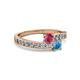 2 - Olena Rhodolite Garnet and Blue Topaz with Side Diamonds Bypass Ring 
