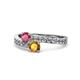 1 - Olena Rhodolite Garnet and Citrine with Side Diamonds Bypass Ring 