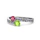 1 - Olena Rhodolite Garnet and Peridot with Side Diamonds Bypass Ring 