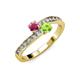 3 - Olena Rhodolite Garnet and Peridot with Side Diamonds Bypass Ring 