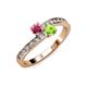 3 - Olena Rhodolite Garnet and Peridot with Side Diamonds Bypass Ring 