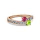 2 - Olena Rhodolite Garnet and Peridot with Side Diamonds Bypass Ring 