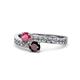 1 - Olena Rhodolite and Red Garnet with Side Diamonds Bypass Ring 