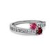 2 - Olena Rhodolite Garnet and Ruby with Side Diamonds Bypass Ring 