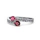 1 - Olena Rhodolite Garnet and Ruby with Side Diamonds Bypass Ring 