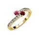 3 - Olena Rhodolite Garnet and Ruby with Side Diamonds Bypass Ring 