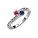 3 - Olena Rhodolite Garnet and Blue Sapphire with Side Diamonds Bypass Ring 