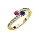 3 - Olena Rhodolite Garnet and Blue Sapphire with Side Diamonds Bypass Ring 